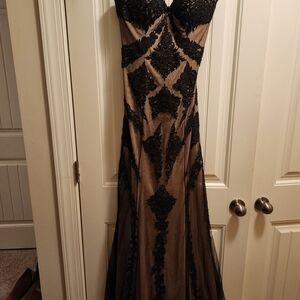 La Femme Black and Tan Strapless Dress
